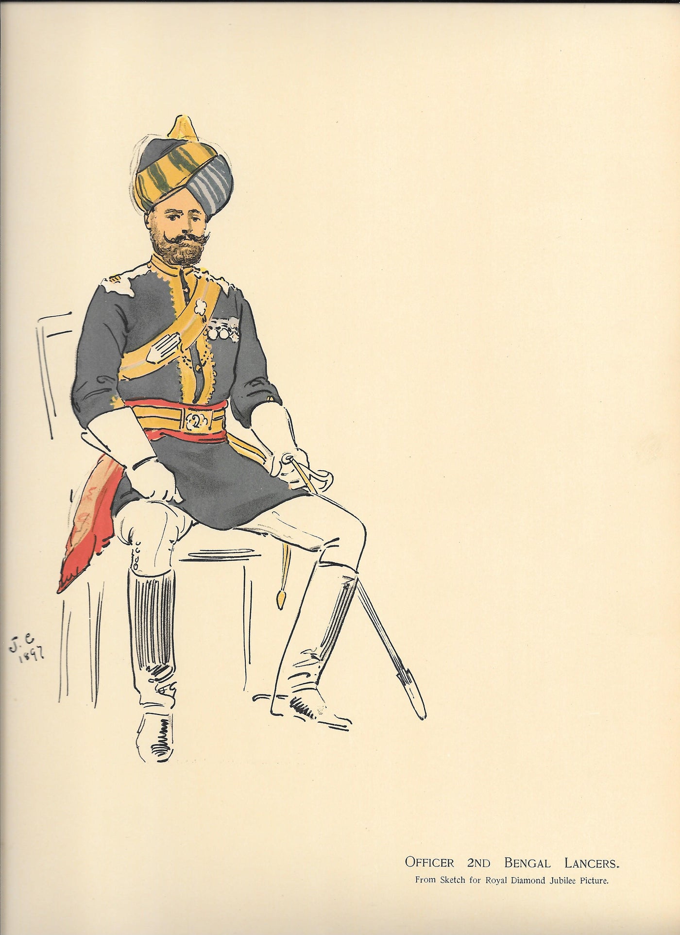 Indian Army Bengal Lancers antique print 1900