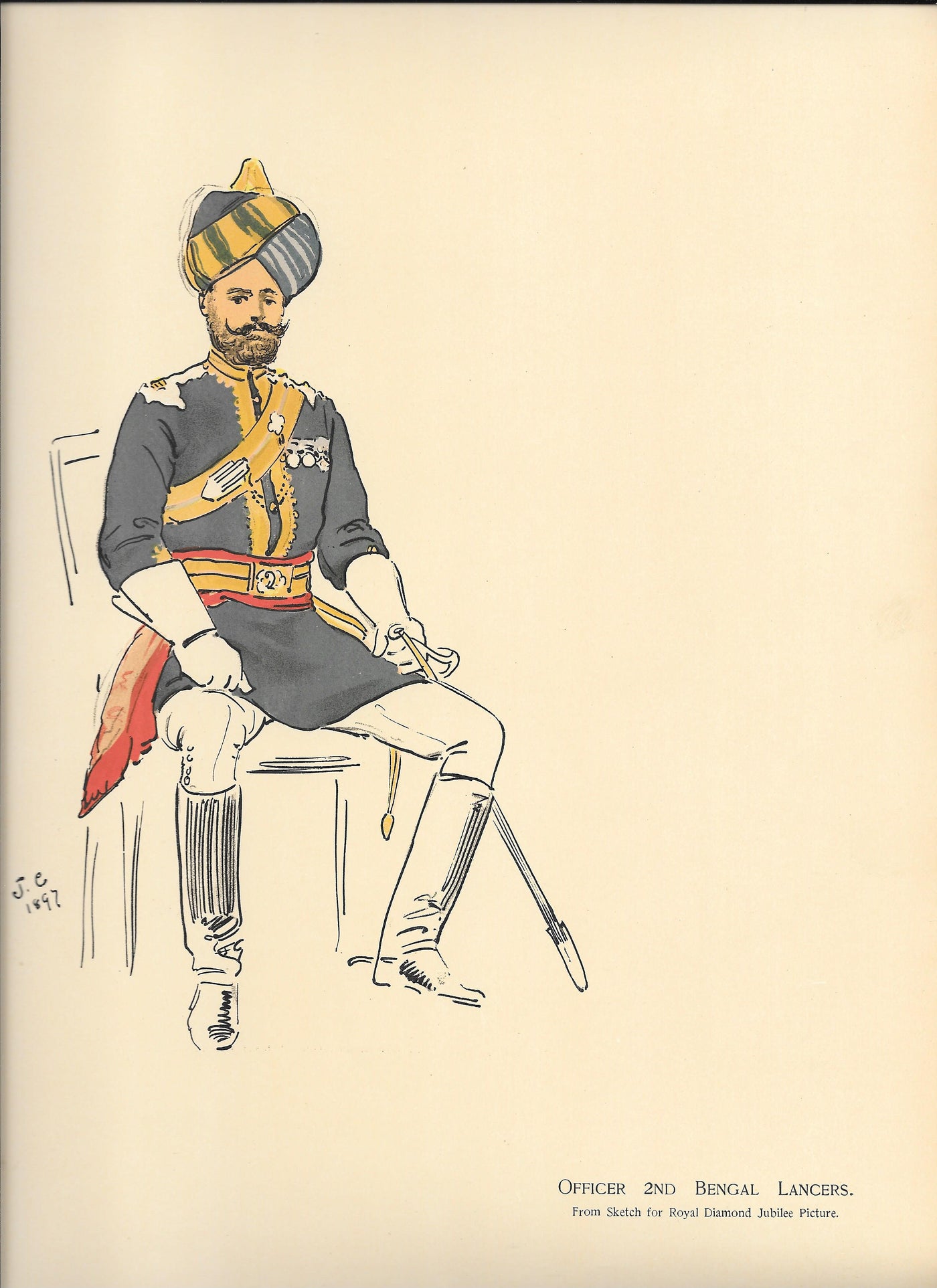 Indian Army Bengal Lancers antique print