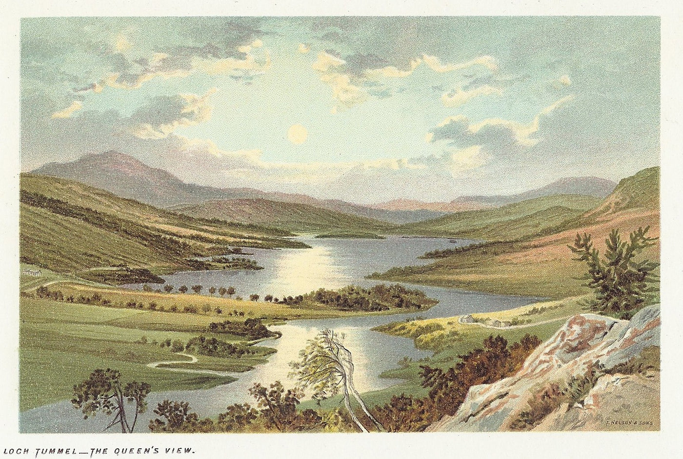 Loch Tummel, The Queen's View, Scotland guaranteed antique print 1889