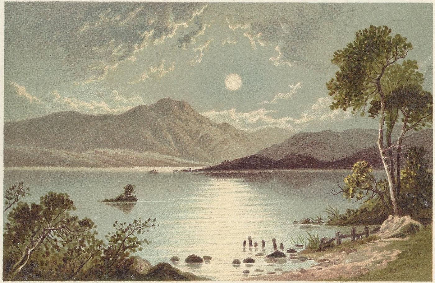 Loch Venachar or Vennachar Scotland guaranteed antique print 1889