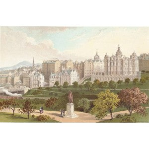 Old Town Edinburgh from Princes Street Gardens antique print
