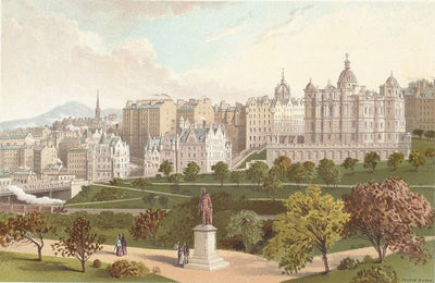 Old Town Edinburgh from Princes Street Gardens antique print