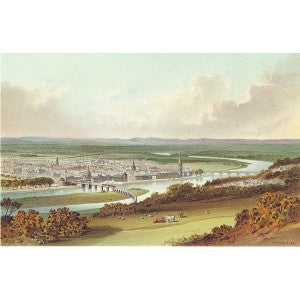 Perth from Kinnoul Hill Scotland guaranteed antique print 1889