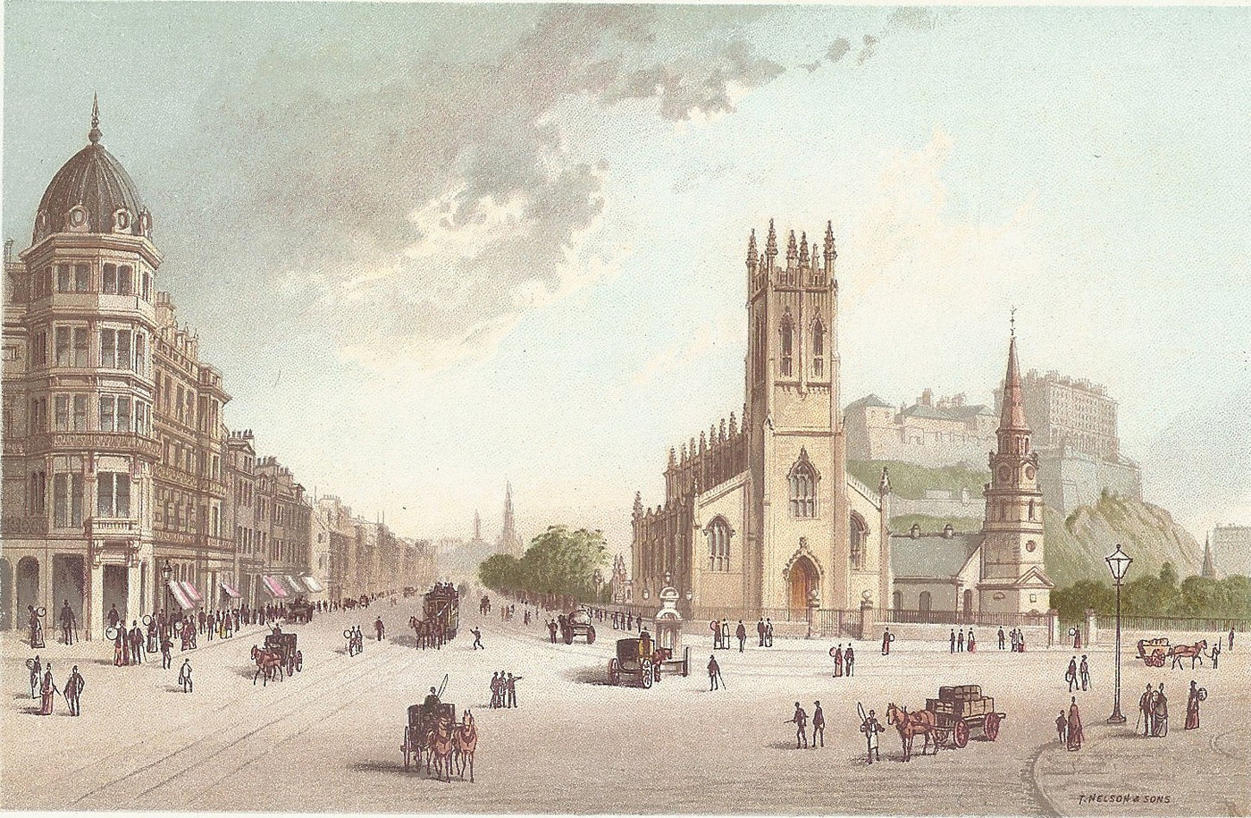 Princes Street Edinburgh Scotland guananteed antique print 1889