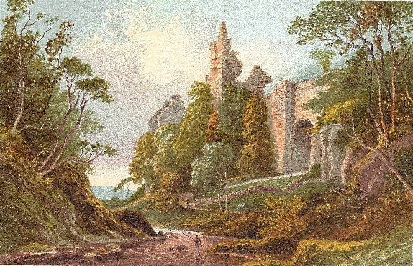 Roslin Castle Midlothian Scotland guaranteed antique print 1889