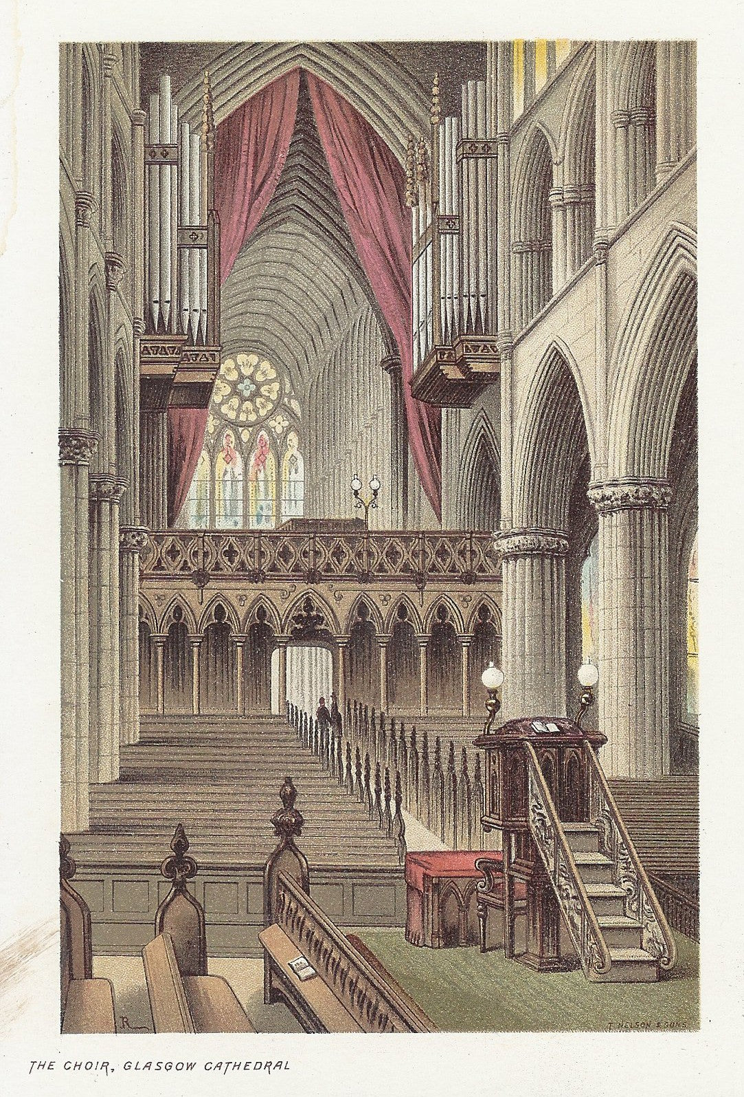 Glasgow Cathedral Choir Scotland guaranteed antique print 1889