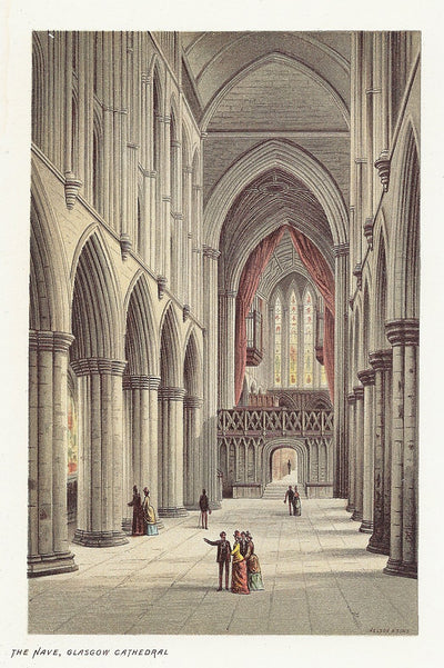 Glasgow Cathedral Nave Scotland antique print