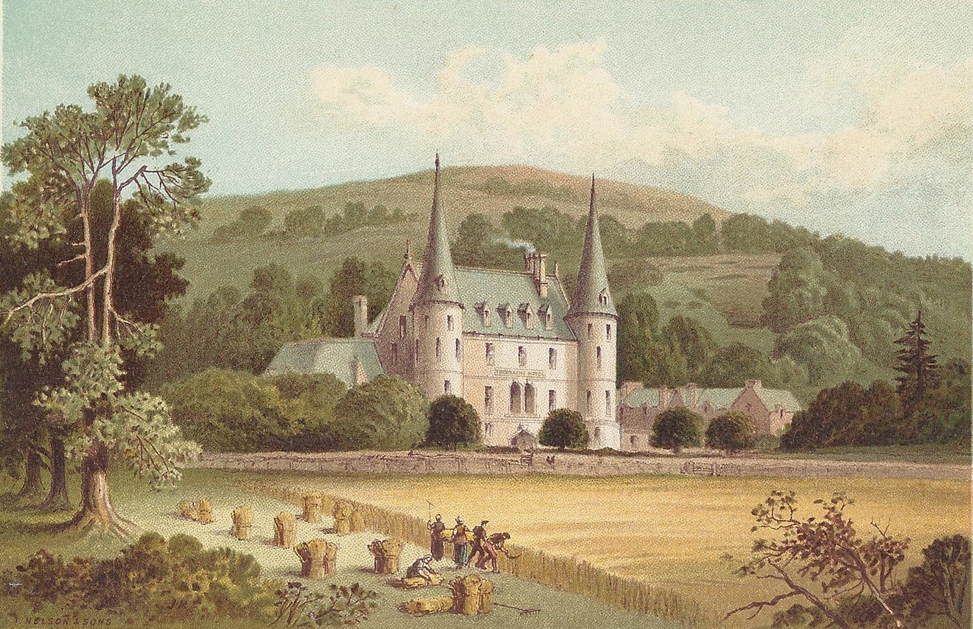 Trossachs Hotel  Loch Achray Scotland guaranteed antique print 1889