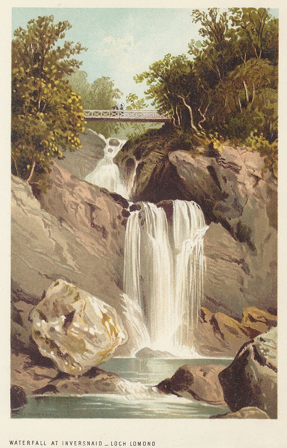 Inversnaid waterfall Loch Lomond Scotland antique print