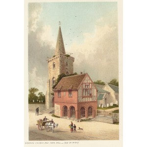 Brading Church & Town Hall Isle of Wight antique print 1892
