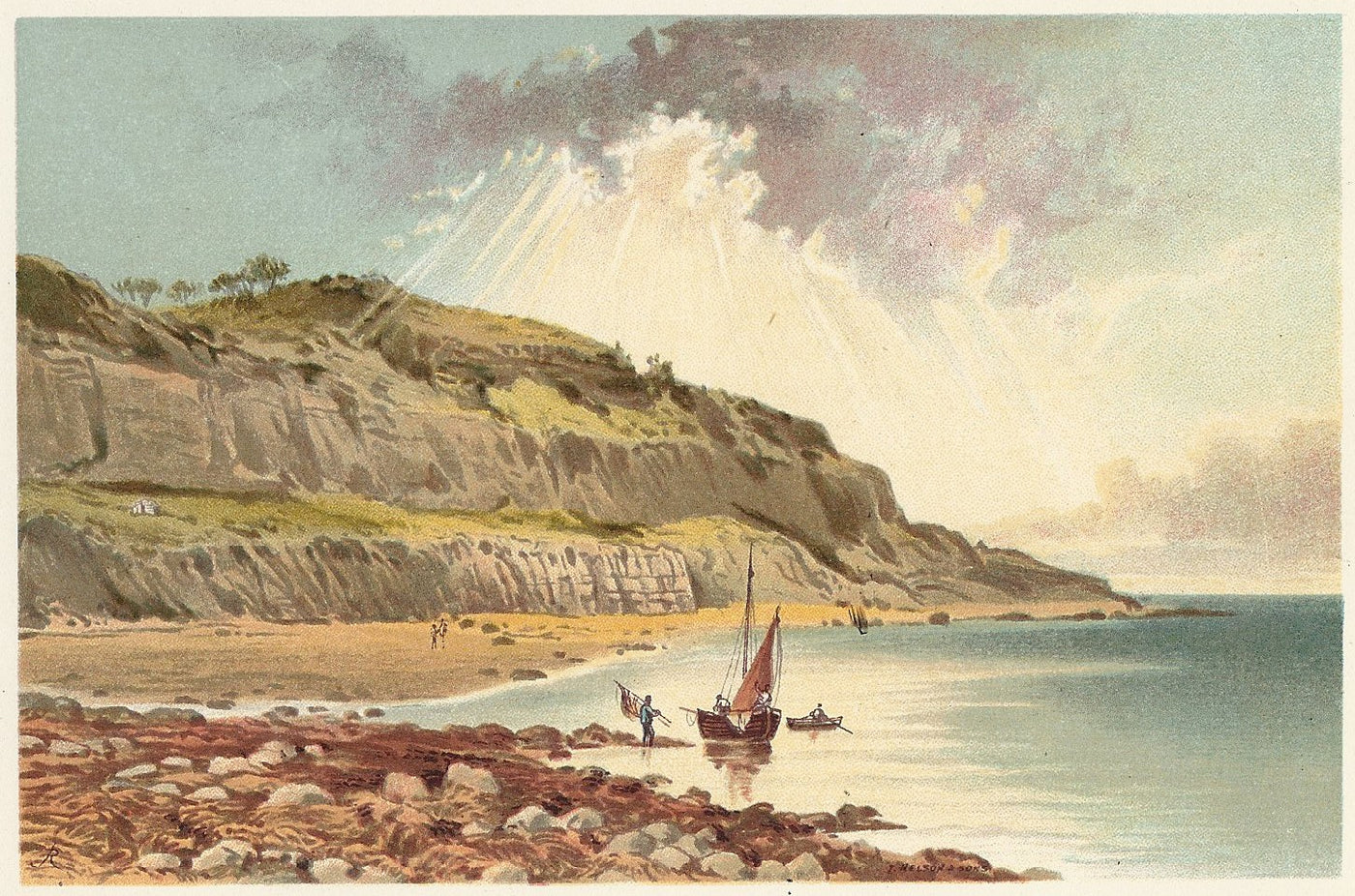 Luccombe Bay Isle of Wight antique print 1892