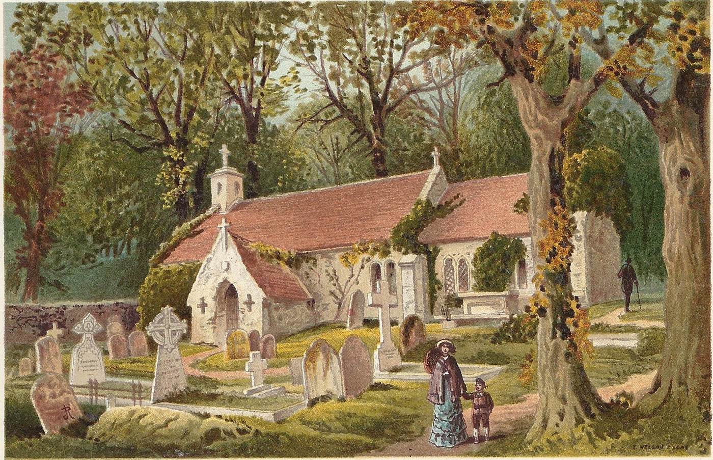 Bonchurch Old Church Isle of Wight antique print 1892