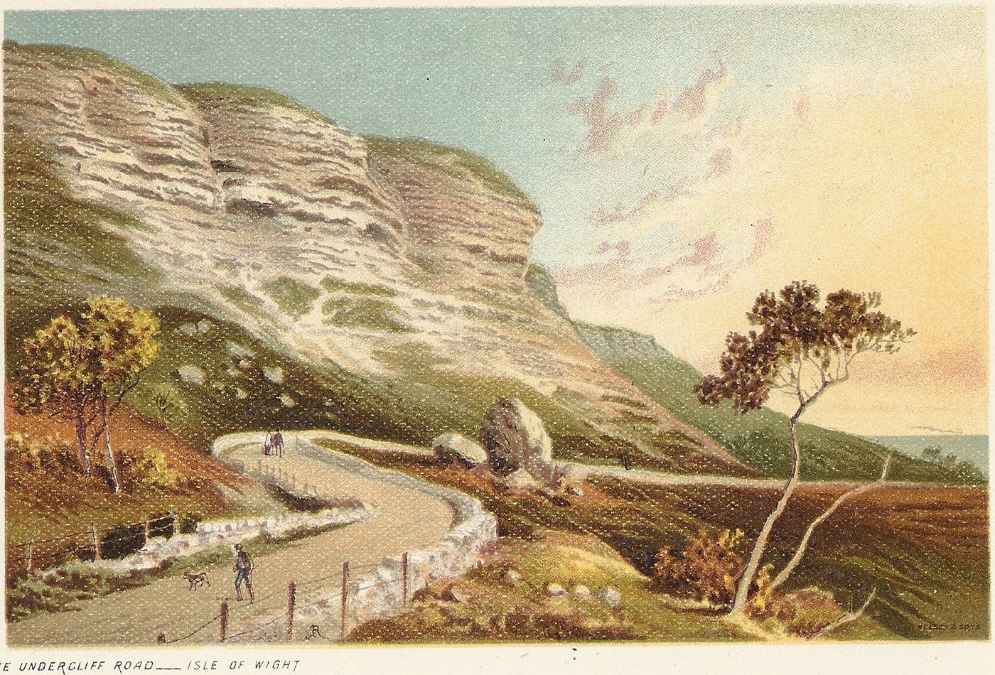 Undercliff Road Isle of Wight antique print 1889