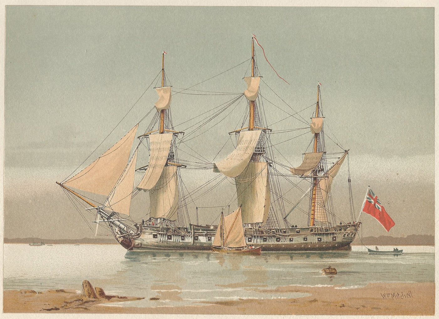 42-Gun Frigate antique print c.1890 from Her Majesty's Navy