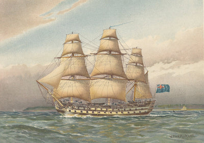 Royal Navy Battle Ship antique print