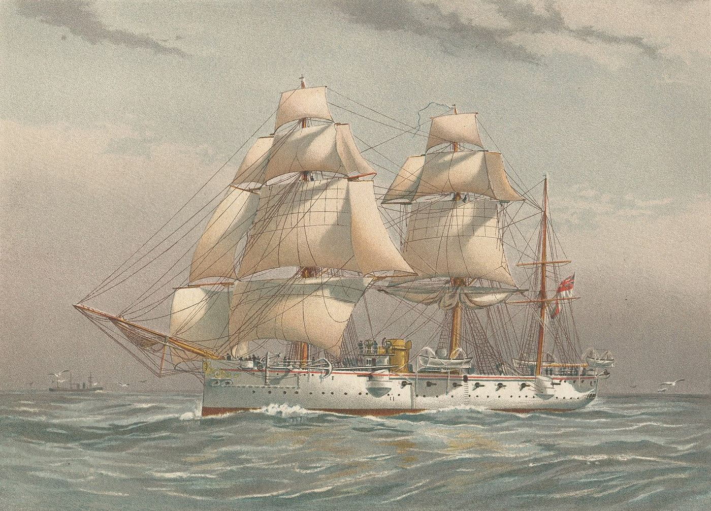 HMS Calliope Royal Navy 3rd Class Cruiser antique print