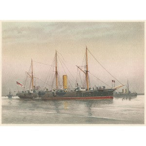 HMS Mohawk 3rd Class Cruiser antique print published 1890
