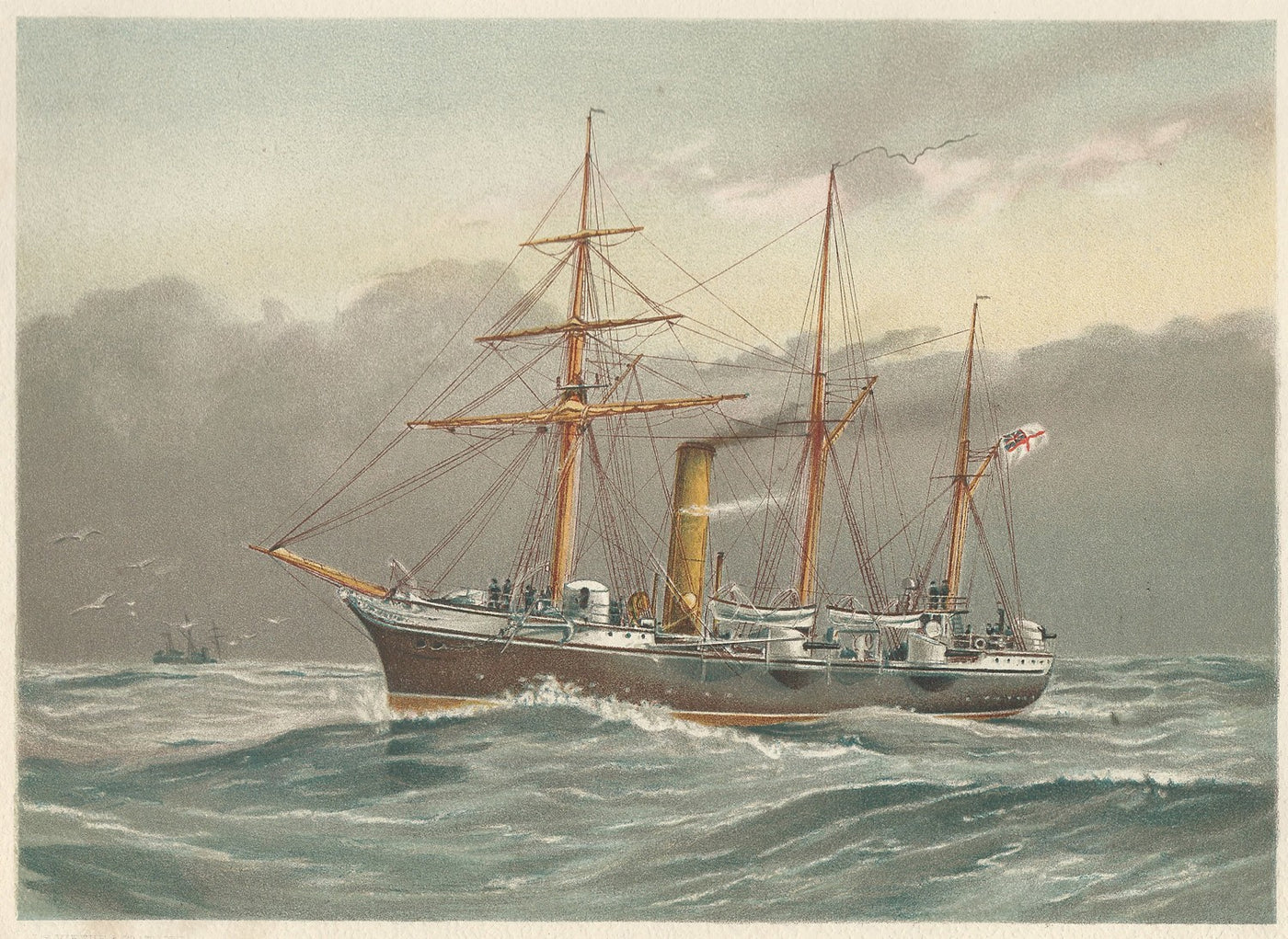 HMS Nymphe Royal Navy Sloop antique print published 1890