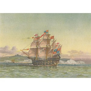 The Great Harry of 1488 off Dover antique print published 1890