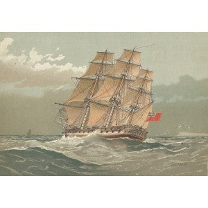 Royal Navy 38 Gun Frigate antique print 1890