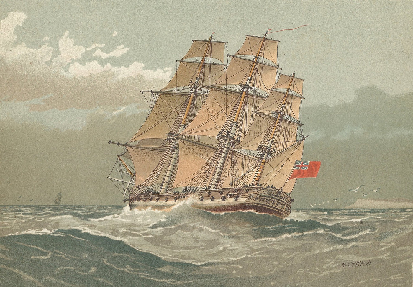 Royal Navy 38 Gun Frigate antique print 1890