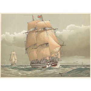 Royal Navy 74-Gun Ship-of-the-Line antique print 1890