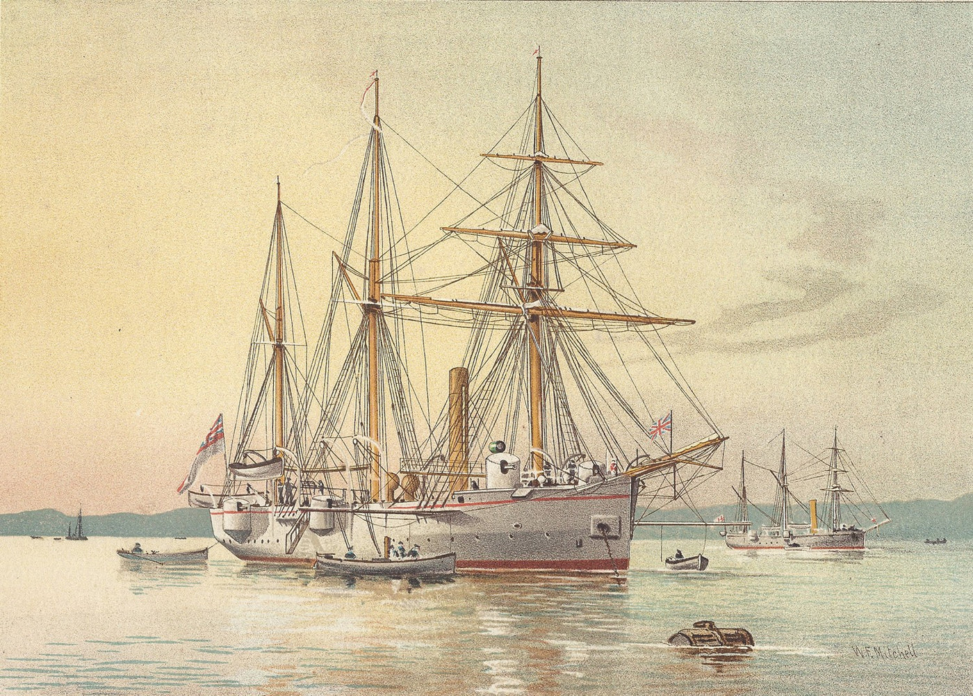 HMS Bramble Royal Navy gunboat seen off Dover antique print 1890