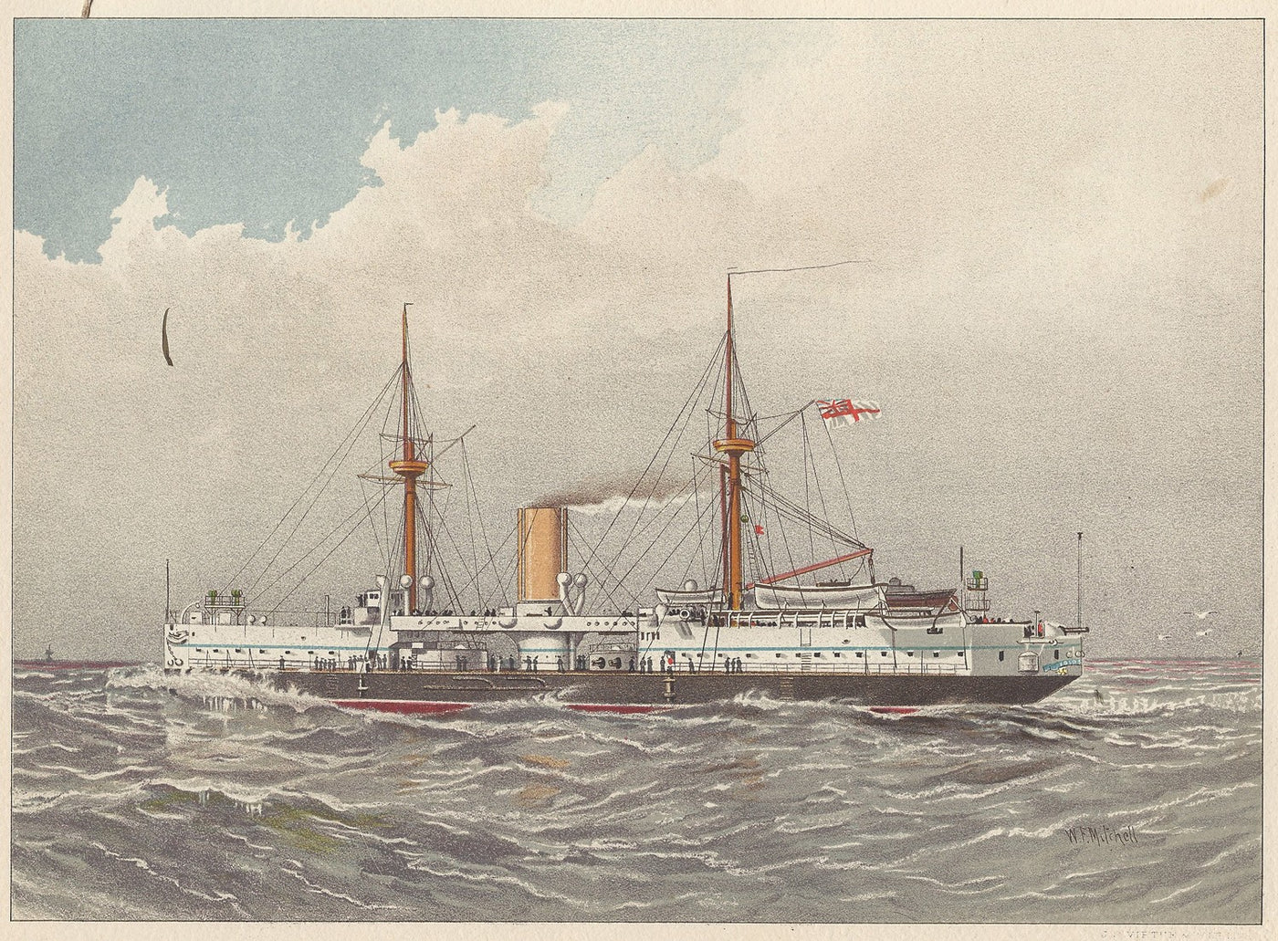HMS Colossus 1st Class Battleship antique print published 1890