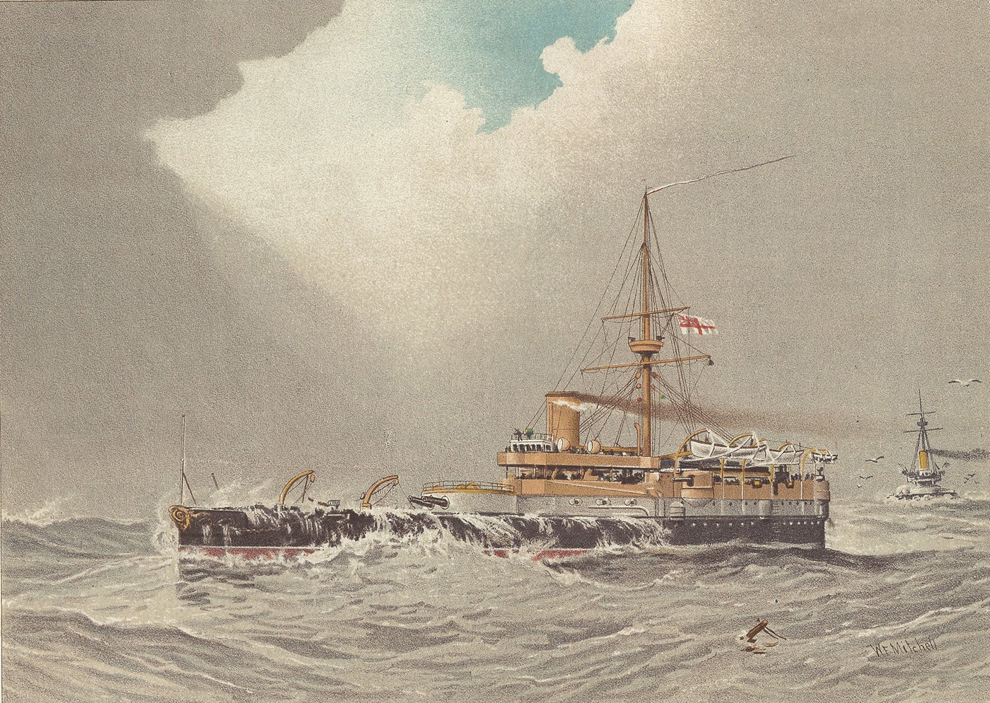 HMS Hero 2nd Class Battleship antique print published 1890