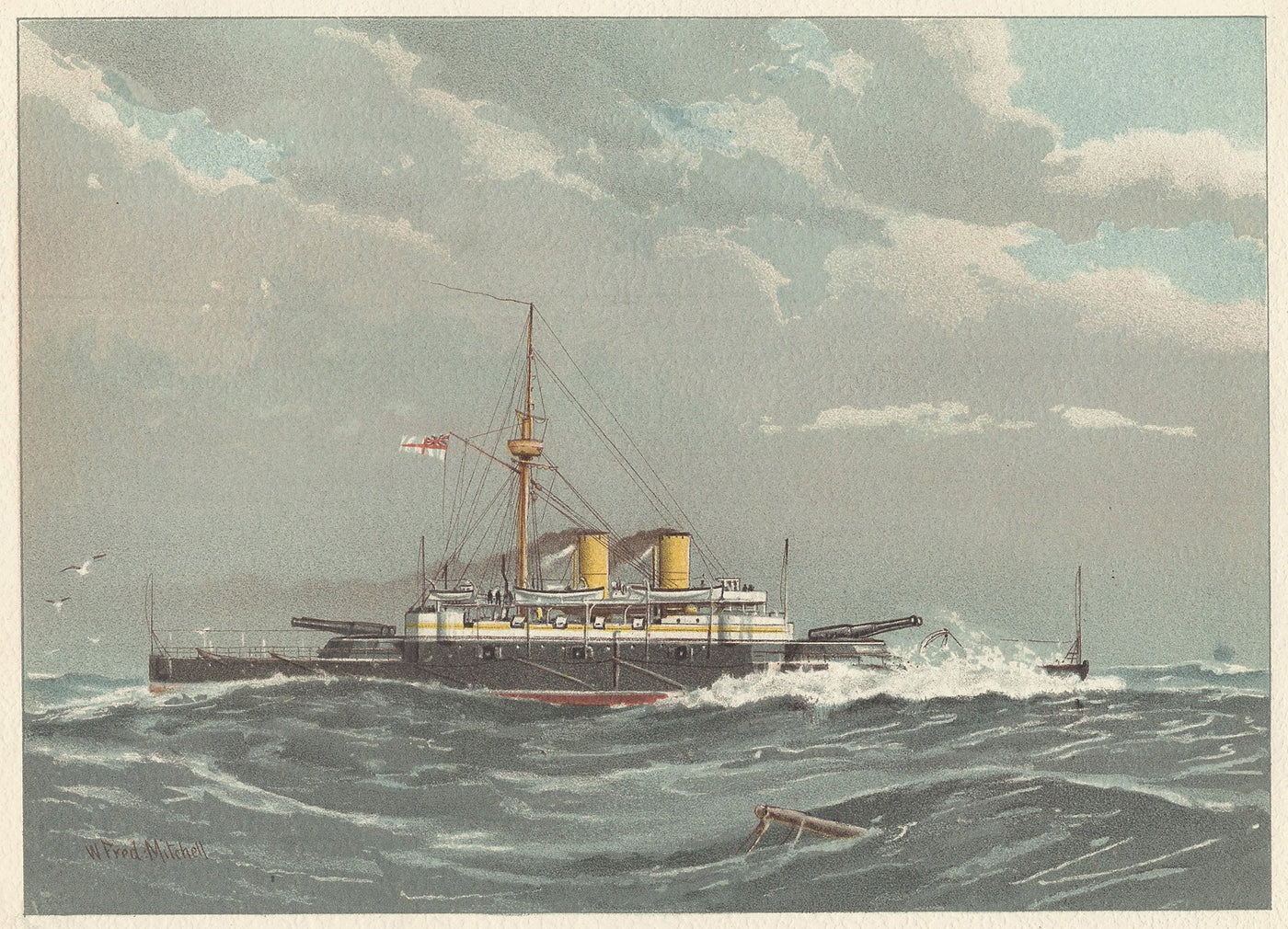 HMS Rodney 1st Class Battleship antique print published 1890