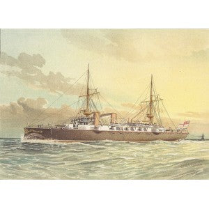 HMS Undaunted 1st Class Cruiser off Dover antique print published 1890.