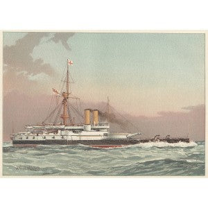 HMS Victoria 1st Class Battleship seen off Dover antique print published 1890