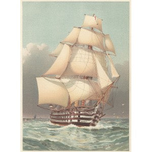 HMS Victoria last Royal Navy 3 decker sailing vessel antique print