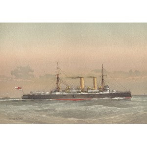 HMS Blenheim Royal Navy Cruiser off Dover antique print 1890