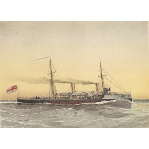 HMS Speedwell torpedo gunboat off Dover antique print 1890