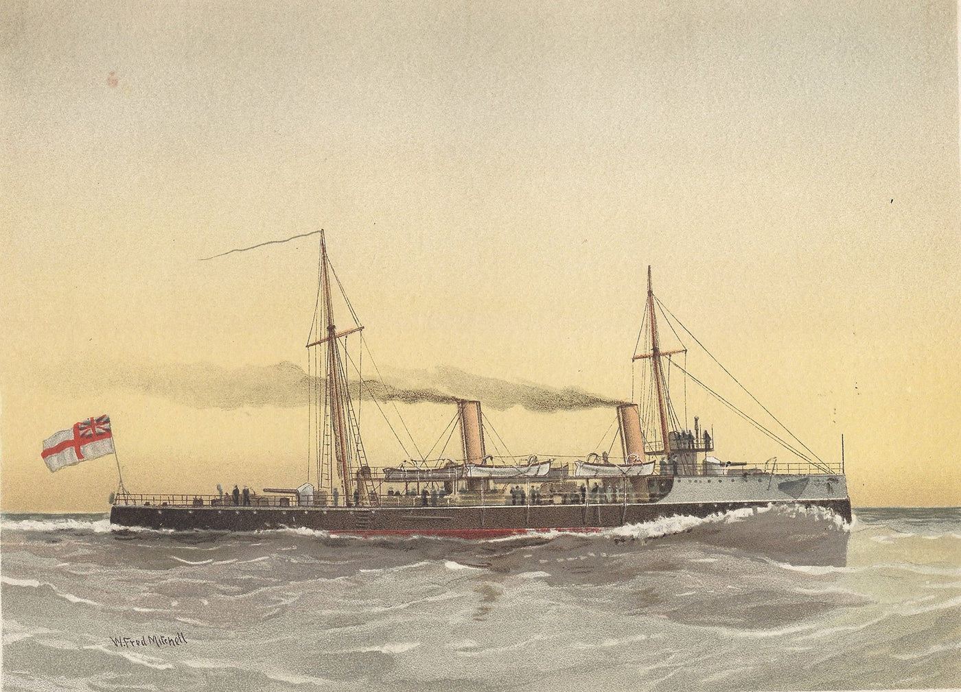 HMS Speedwell torpedo gunboat off Dover antique print 1890