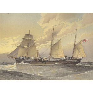 HMS Thrush gunboat seen off Dover original antique print published 1890