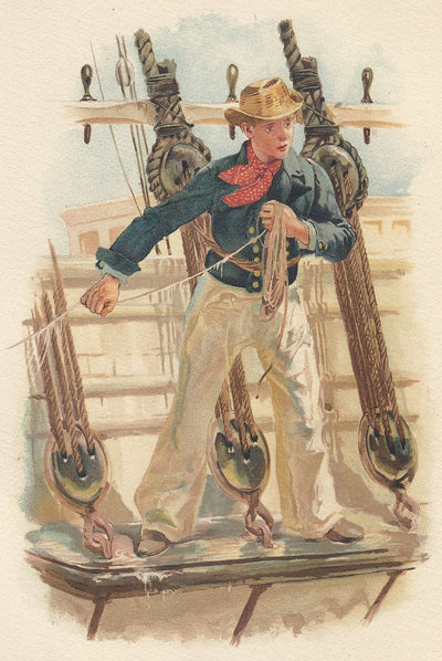 Royal Navy sailor swinging the Lead antique print