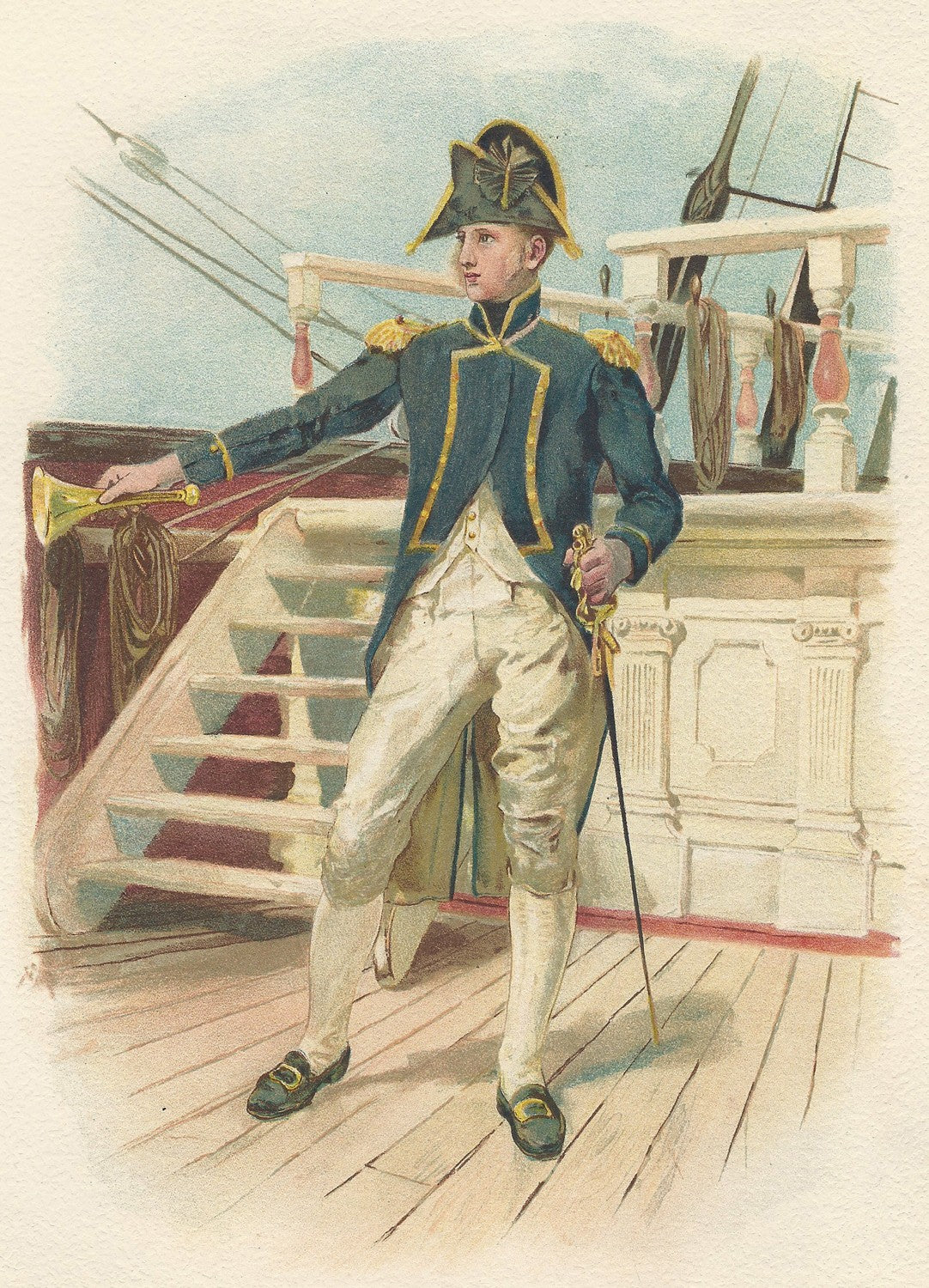 Royal Navy Captain antique print 1890 – Maps and Antique Prints