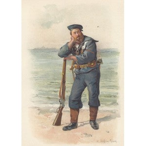 Royal Navy sailor in Landing Order antique print