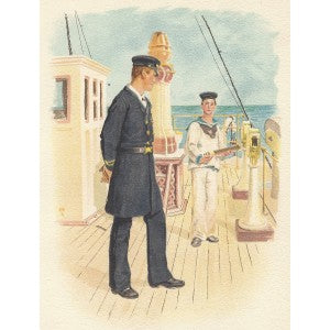 Royal Navy Lieutenant & Signal Boy antique print 1890