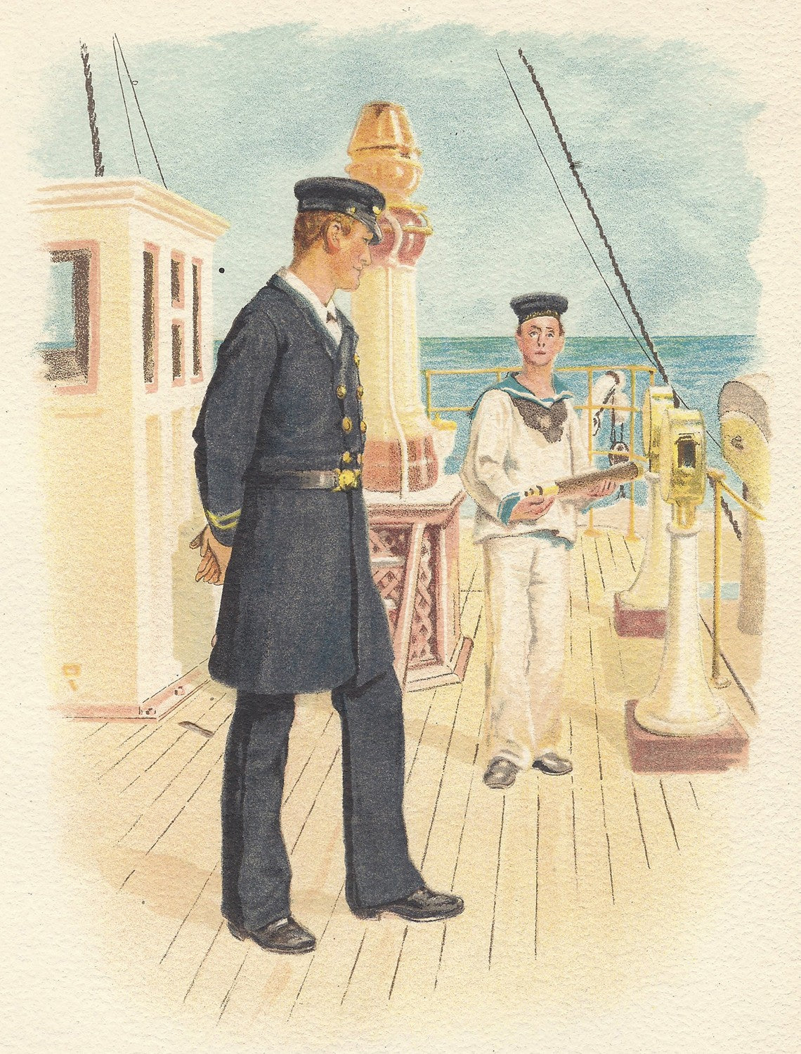 Royal Navy Lieutenant & Signal Boy antique print 1890