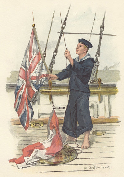 Royal Navy rating Signalling antique print