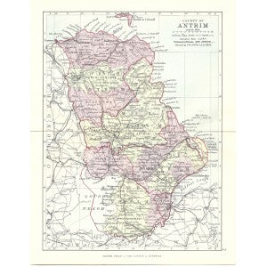 Antrim Ireland antique map 1890