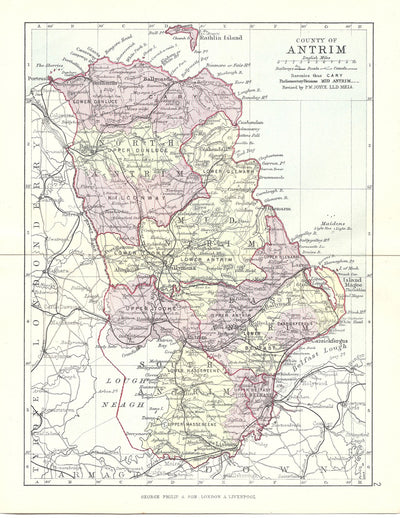Antrim Ireland antique map 1890