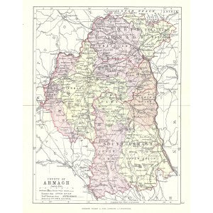 Armagh Ireland county antique map 1890