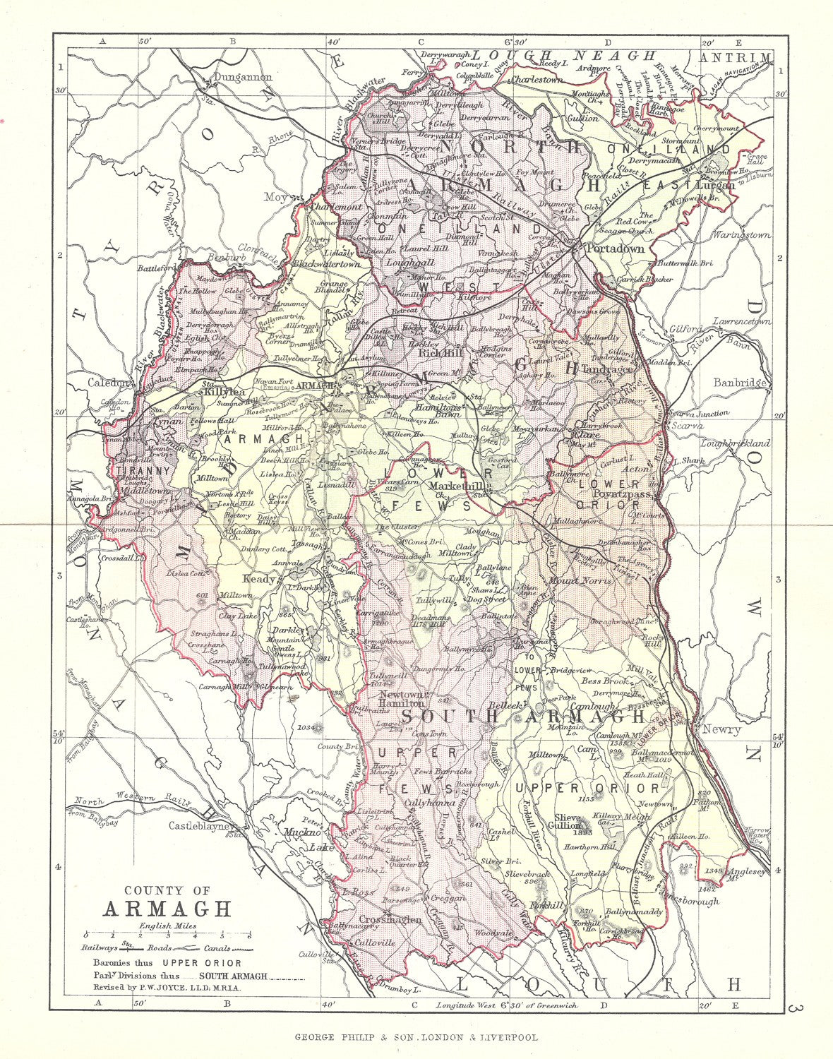 Armagh Ireland county antique map 1890