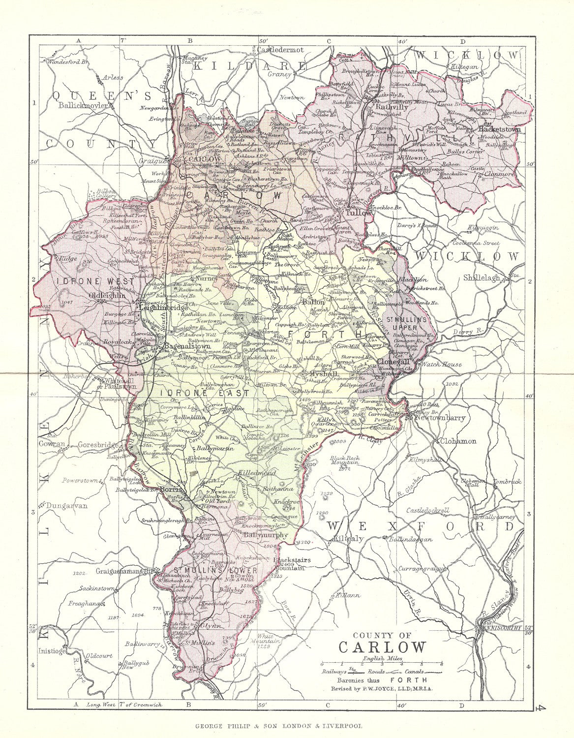 Carlow County Ireland antique map 1890