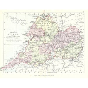 Clare County Ireland antique map published 1890