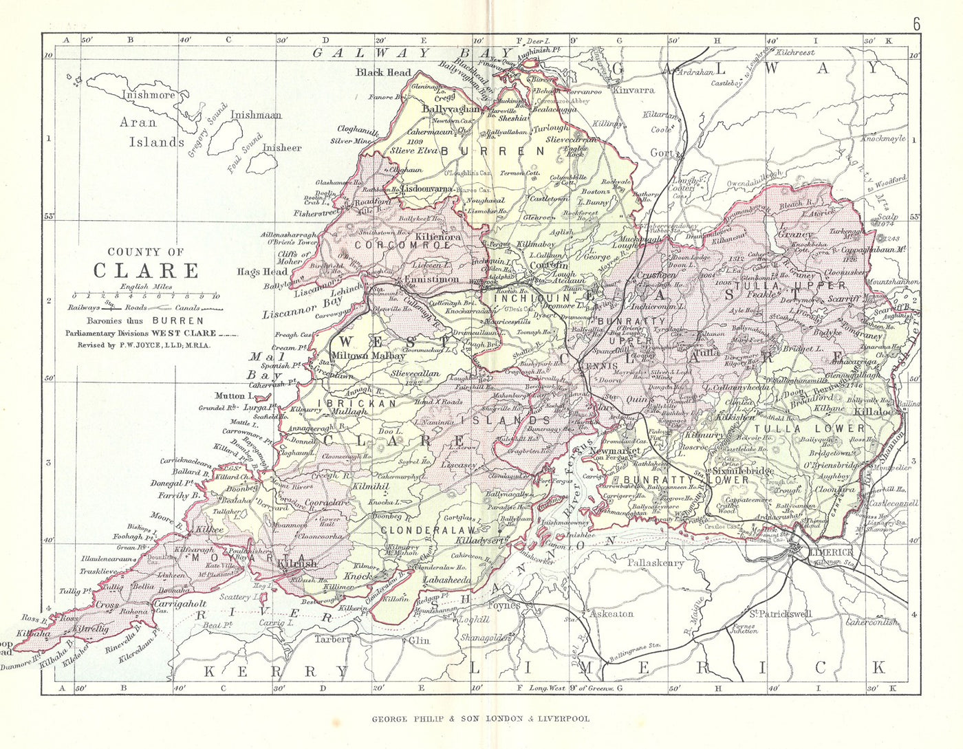 Clare County Ireland antique map published 1890
